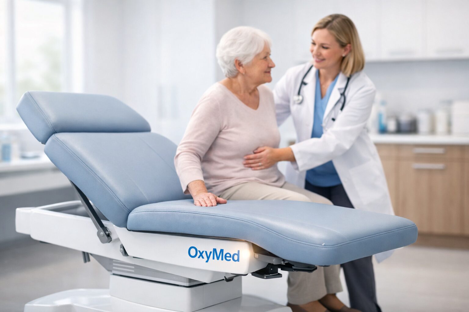 Adjustable Examination Couch in Healthcare Facility hospital examination couch with comfortable patient mattress